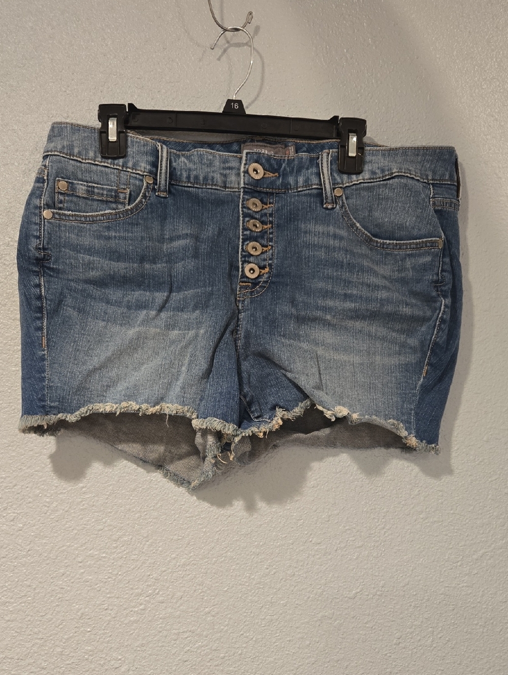 torrid Blue Button-Front Distressed Denim Shorts